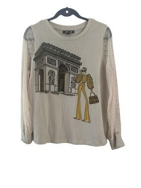 Love + Lace Beige Sheer Dot Sleeve Graphic Top Size L